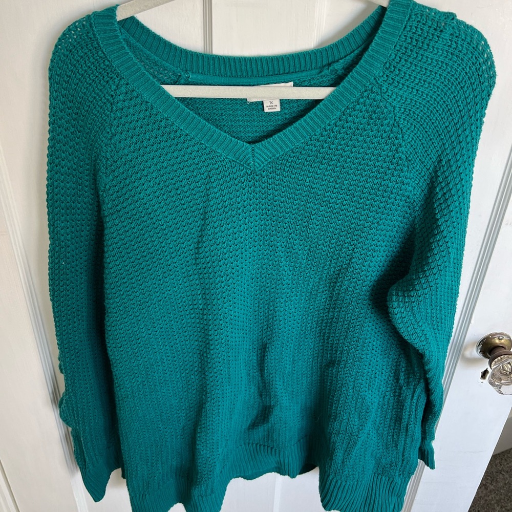Studio Works Teal V-Neck Sweater